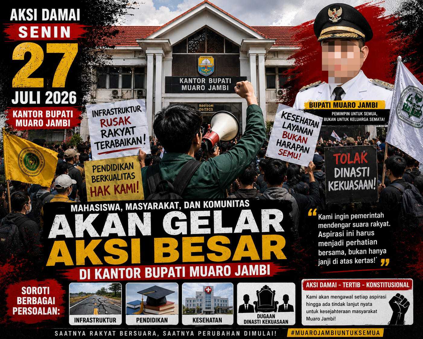 Mahasiswa, Masyarakat, dan Komunitas Akan Gelar Aksi Besar di Kantor Bupati Muaro Jambi, Soroti Infrastruktur hingga Dugaan Dinasti Kekuasaan